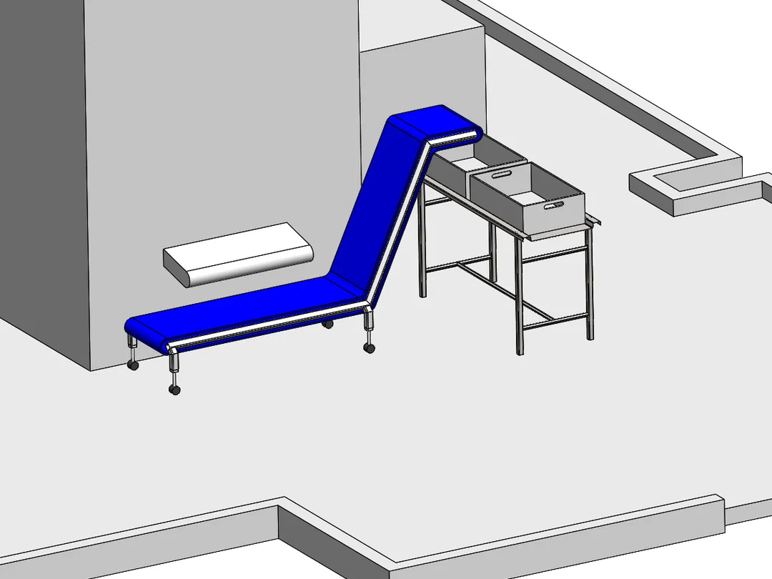 3D-konseptmodell av transportør og kassebord